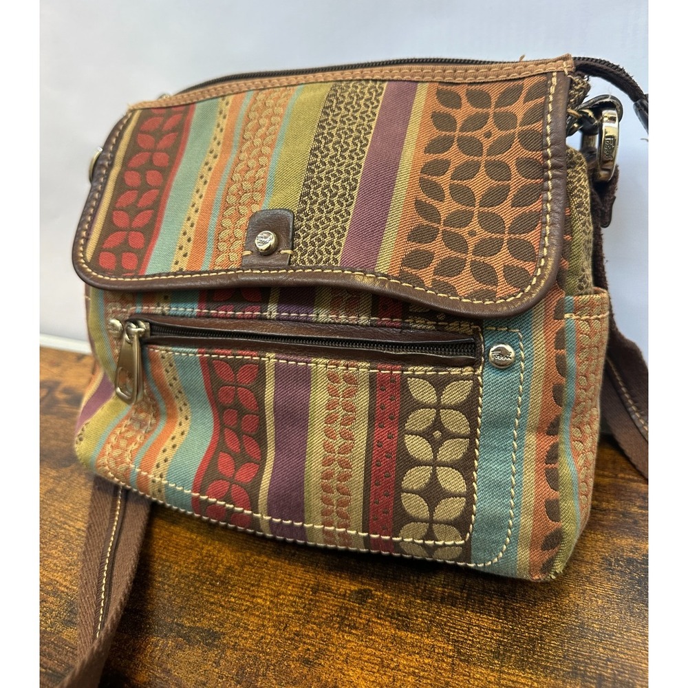 Fossil Patchwork Crossbody Shoulder Bag Canvas Leather Trim Purse Boho Y2K Style - Picture 4 of 16